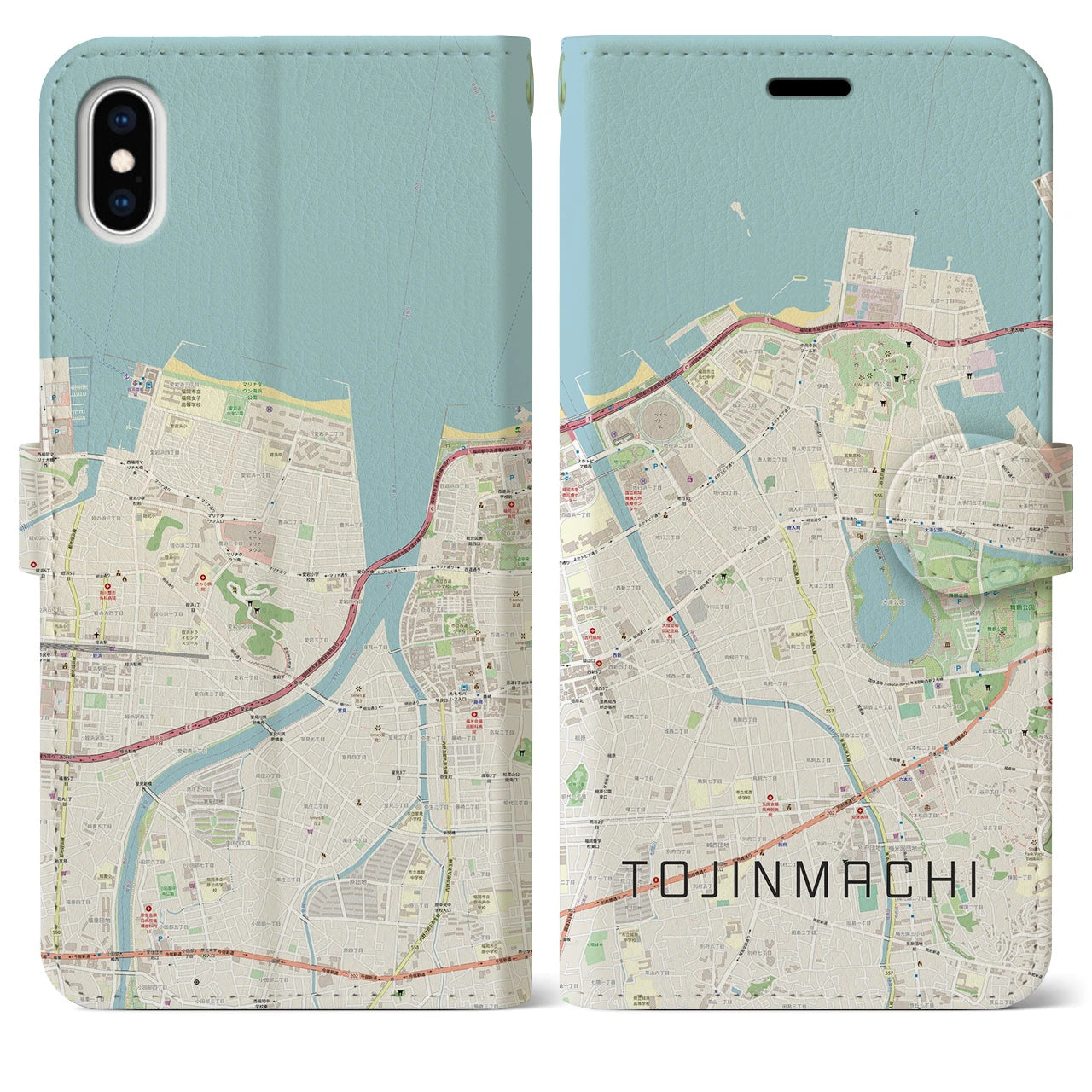 【唐人町(福岡県)】地図柄iPhoneケース(手帳タイプ)ナチュラル・iPhone XS Max 用