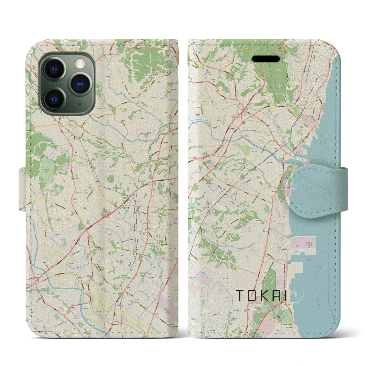 【東海(茨城県)】地図柄iPhoneケース(手帳タイプ)ナチュラル・iPhone 11 Pro 用