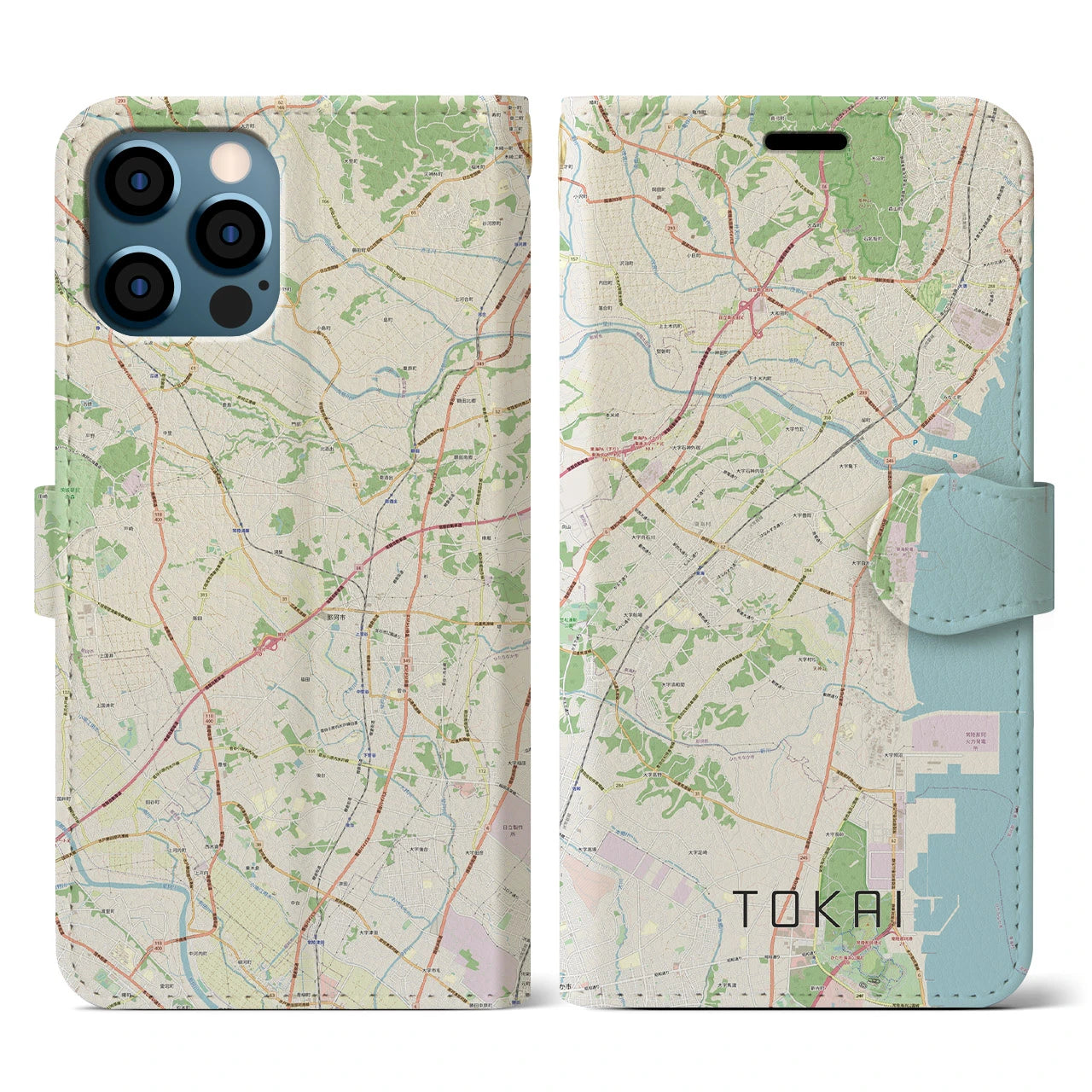 【東海(茨城県)】地図柄iPhoneケース(手帳タイプ)ナチュラル・iPhone 12 / 12 Pro 用