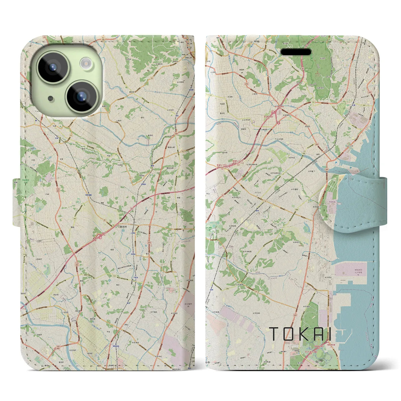 【東海(茨城県)】地図柄iPhoneケース(手帳タイプ)ナチュラル・iPhone 15 用
