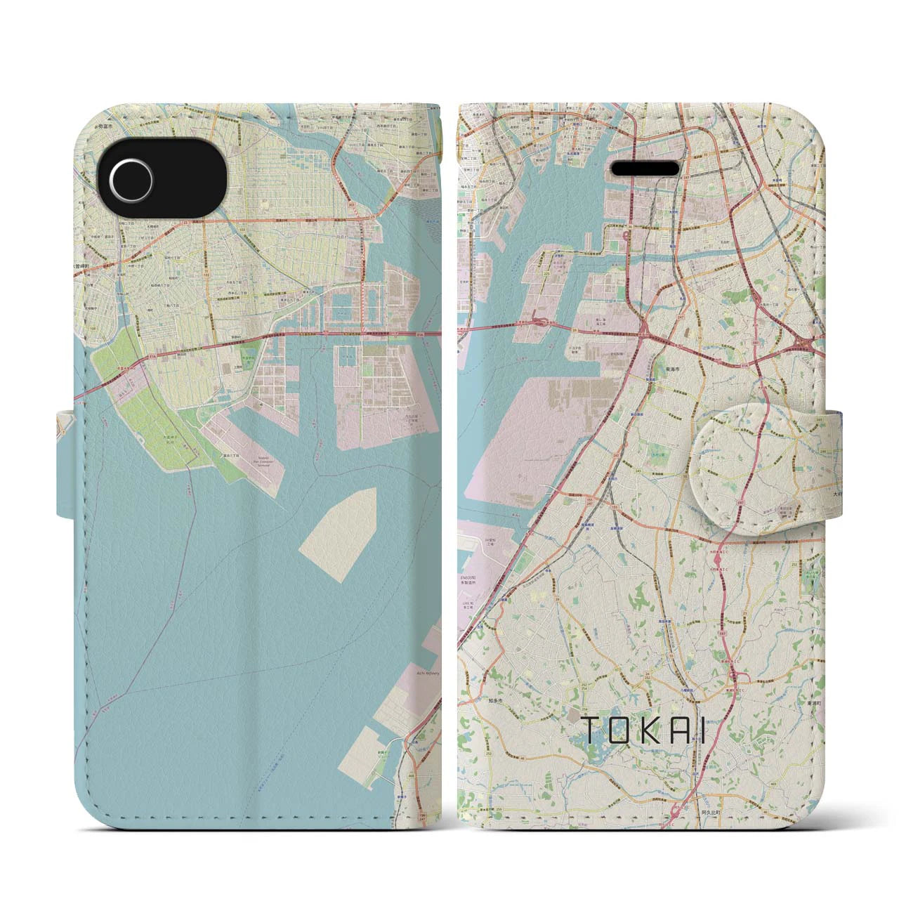 【東海(愛知県)】地図柄iPhoneケース(手帳タイプ)ナチュラル・iPhone SE(第3 / 第2世代) / 8 / 7 / 6s / 6 用