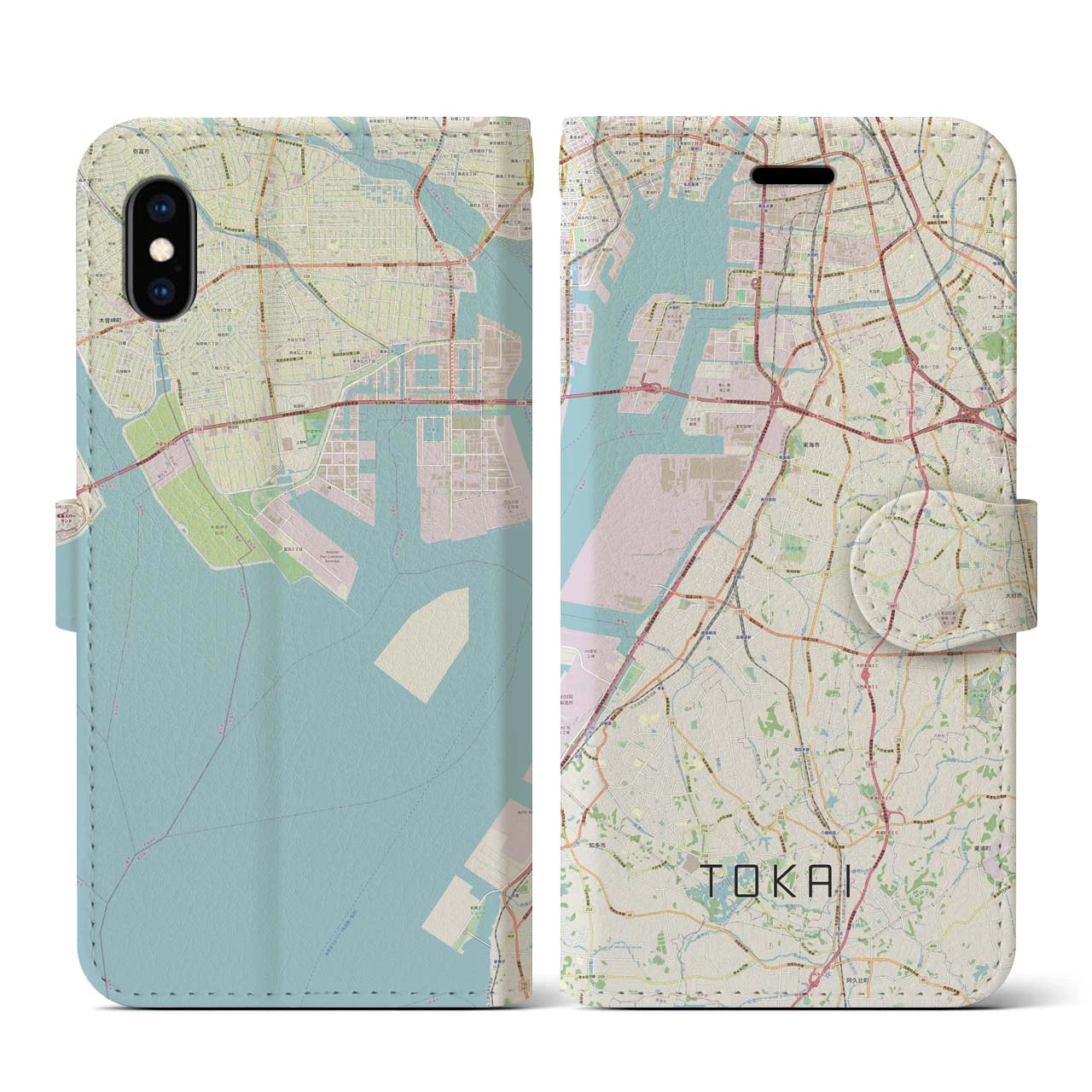 【東海(愛知県)】地図柄iPhoneケース(手帳タイプ)ナチュラル・iPhone XS / X 用