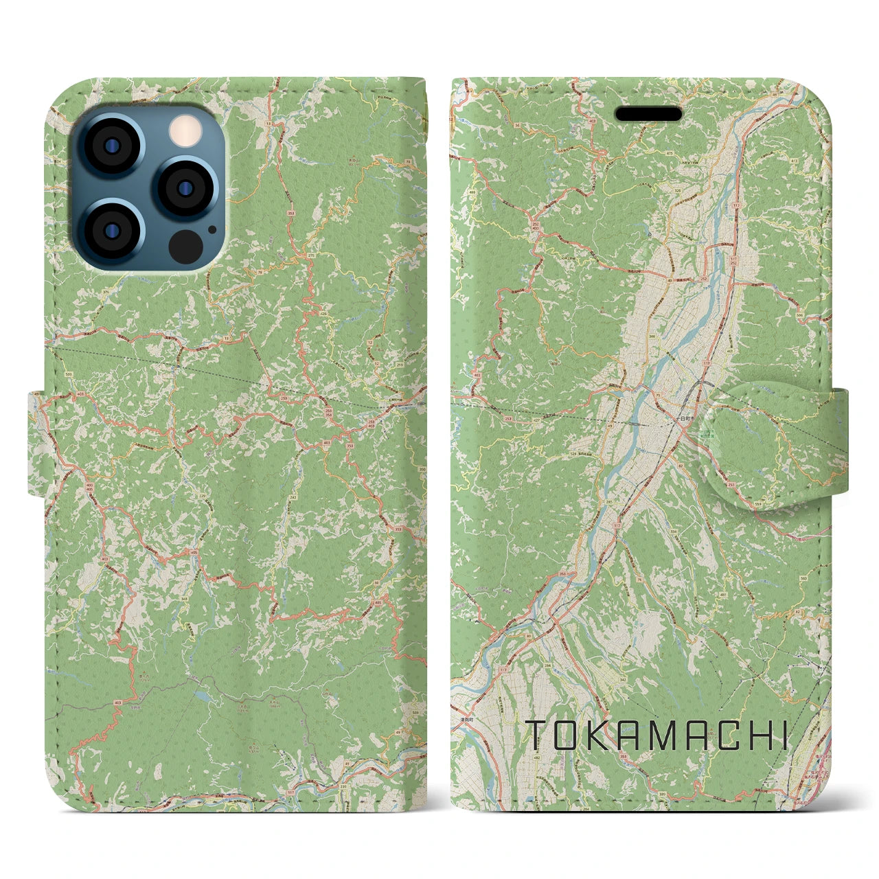 【十日町(新潟県)】地図柄iPhoneケース(手帳タイプ)ナチュラル・iPhone 12 / 12 Pro 用