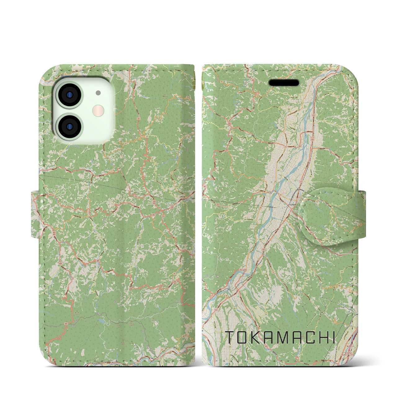【十日町(新潟県)】地図柄iPhoneケース(手帳タイプ)ナチュラル・iPhone 12 mini 用