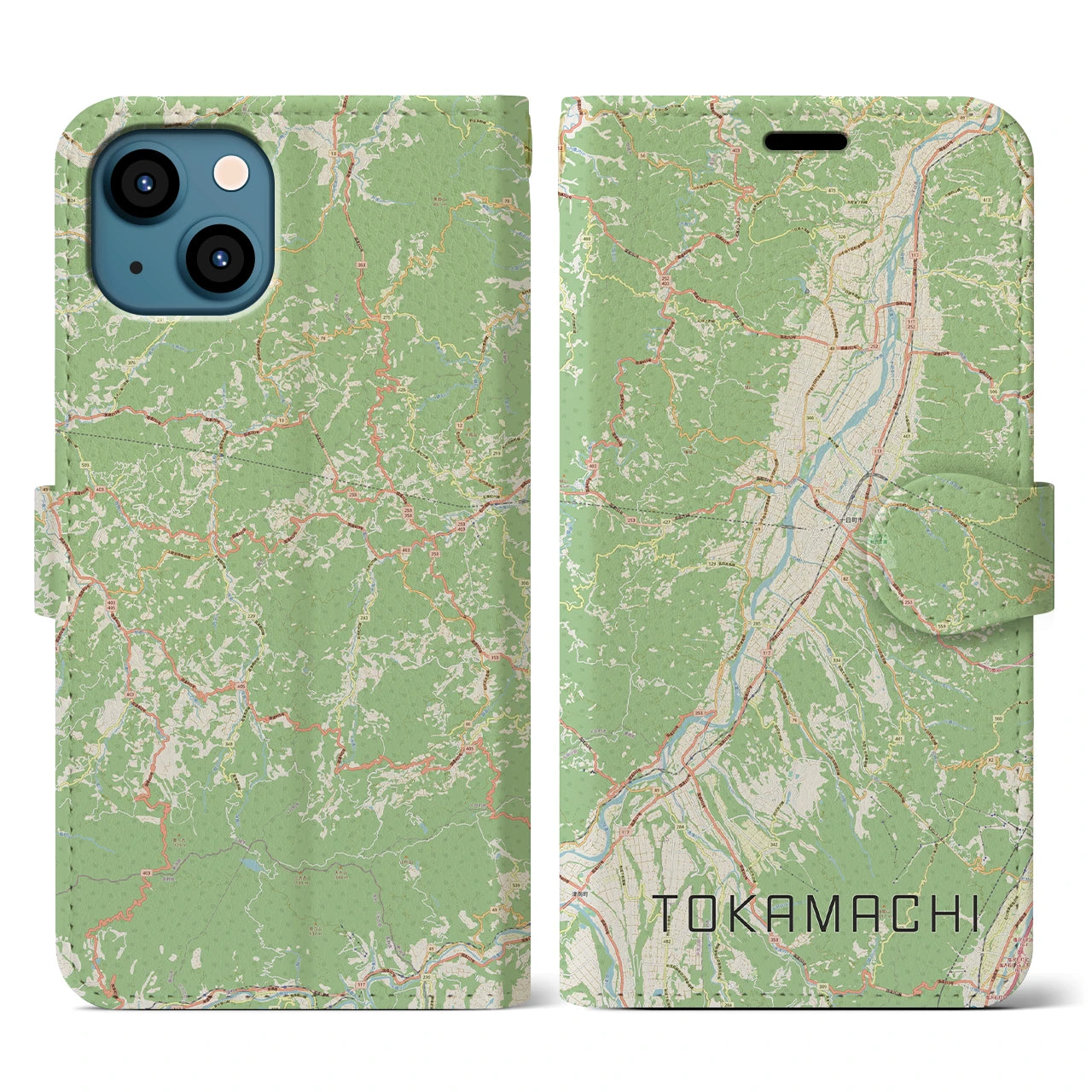 【十日町(新潟県)】地図柄iPhoneケース(手帳タイプ)ナチュラル・iPhone 13 用