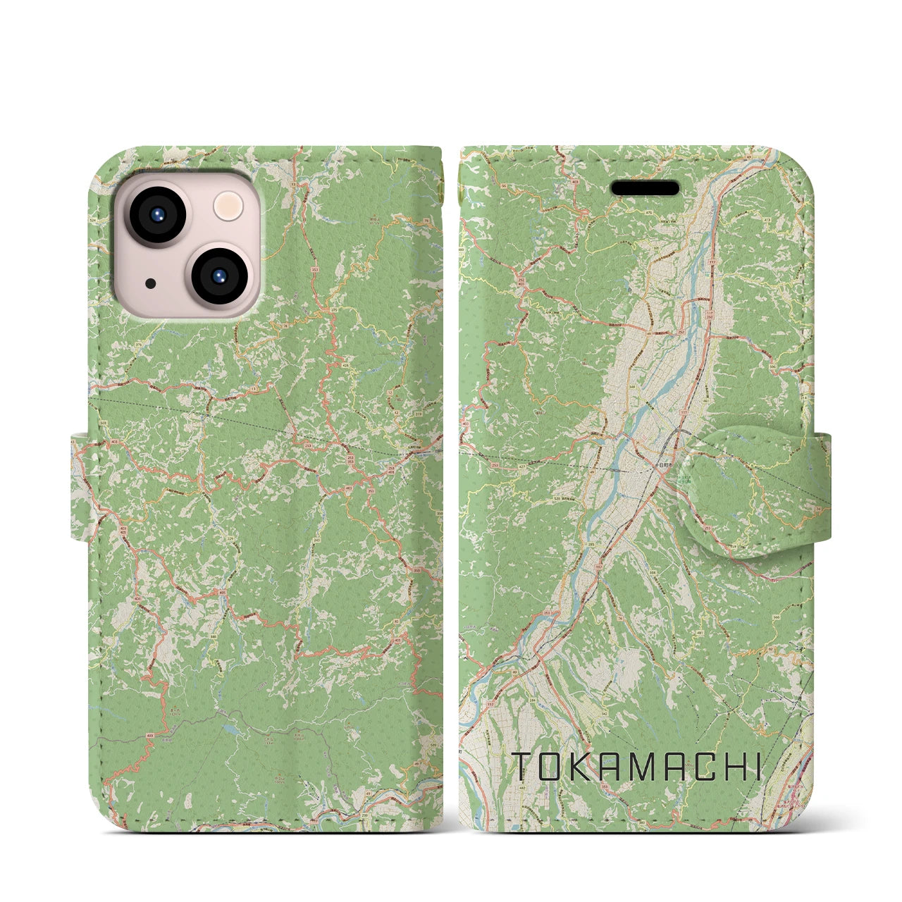 【十日町(新潟県)】地図柄iPhoneケース(手帳タイプ)ナチュラル・iPhone 13 mini 用