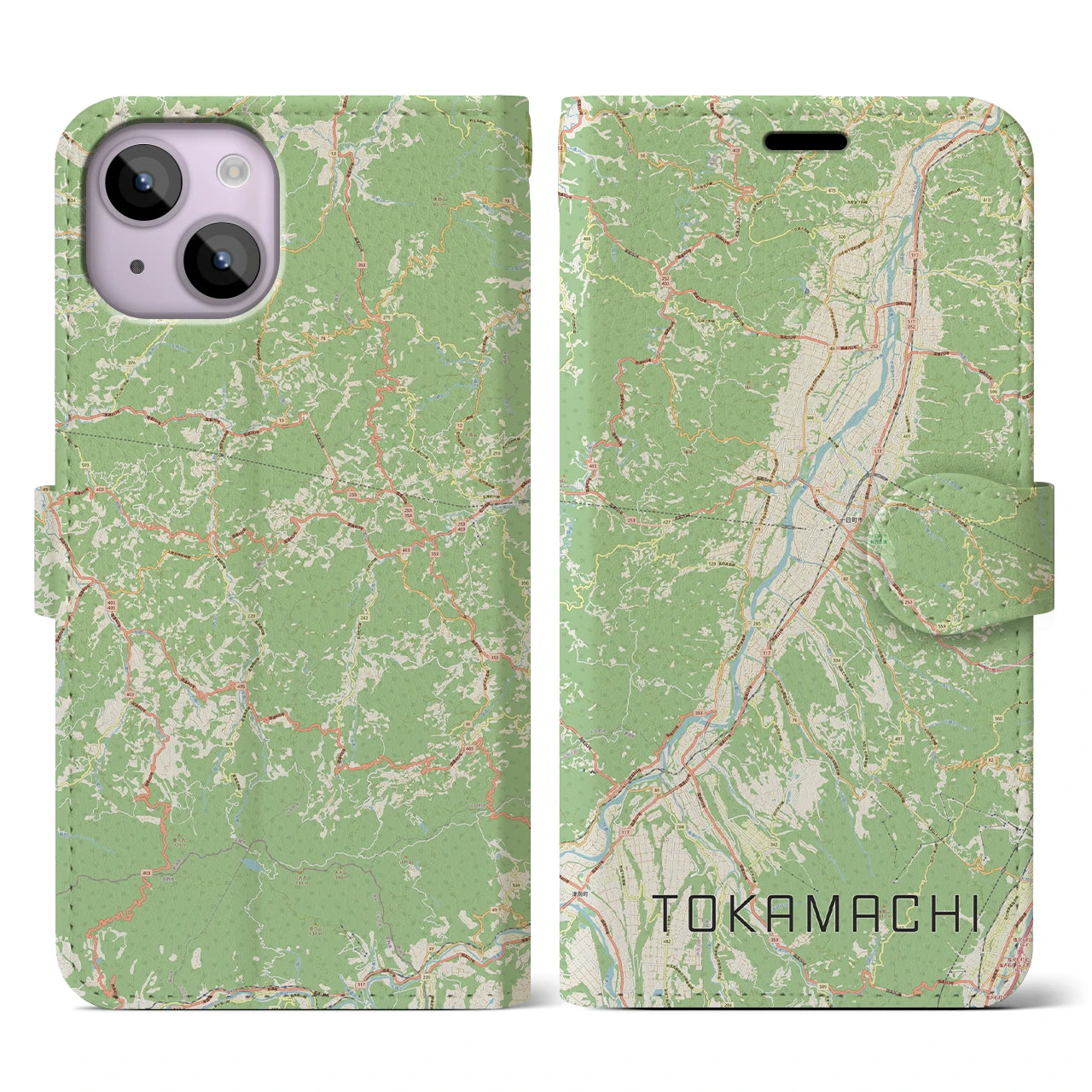 【十日町(新潟県)】地図柄iPhoneケース(手帳タイプ)ナチュラル・iPhone 14 用