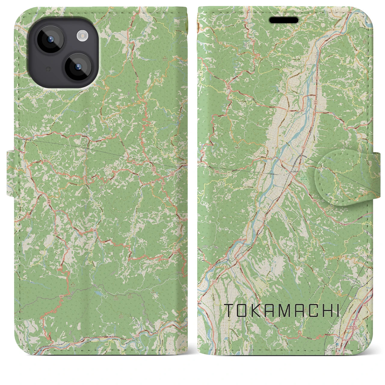 【十日町(新潟県)】地図柄iPhoneケース(手帳タイプ)ナチュラル・iPhone 14 Plus 用