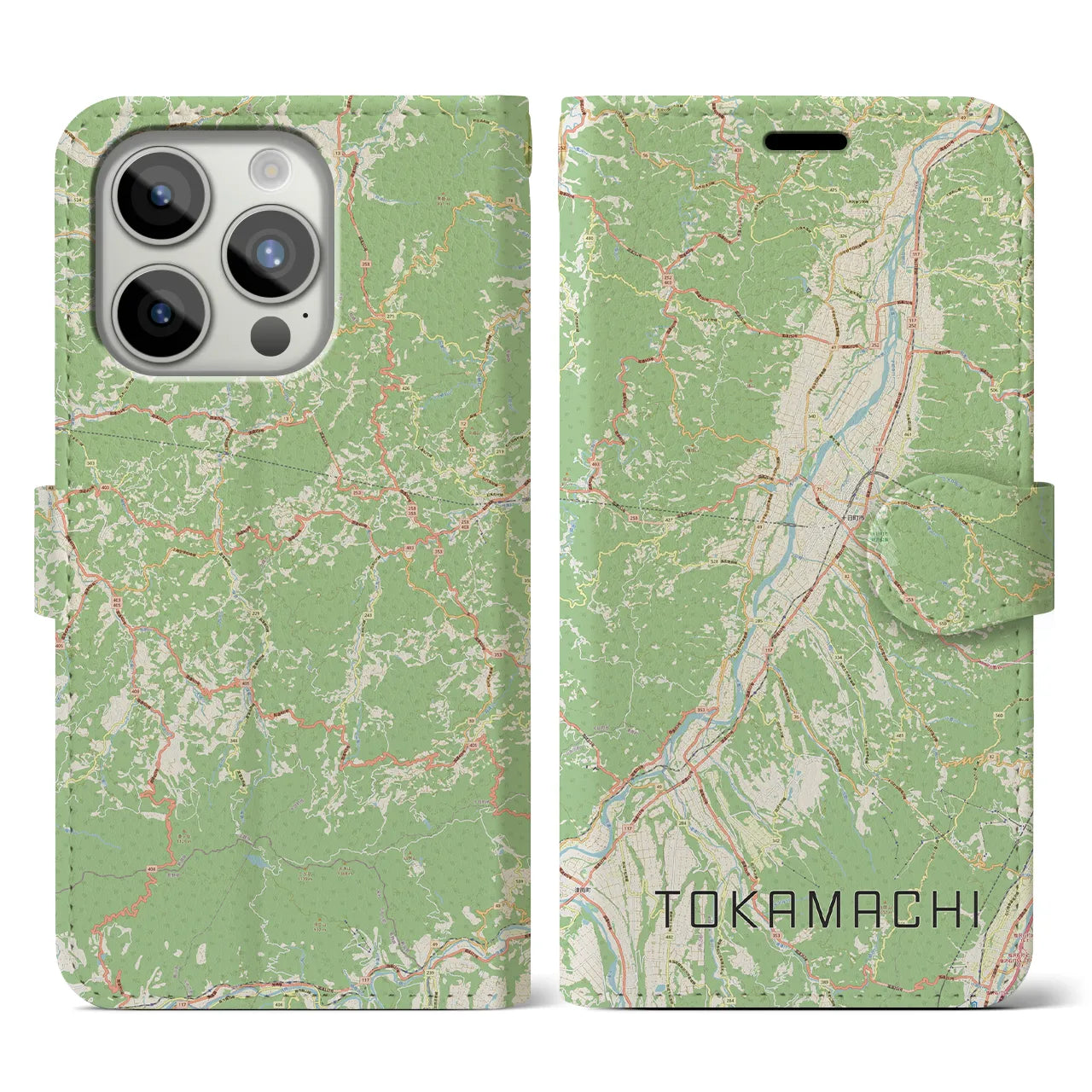 【十日町(新潟県)】地図柄iPhoneケース(手帳タイプ)ナチュラル・iPhone 15 Pro 用
