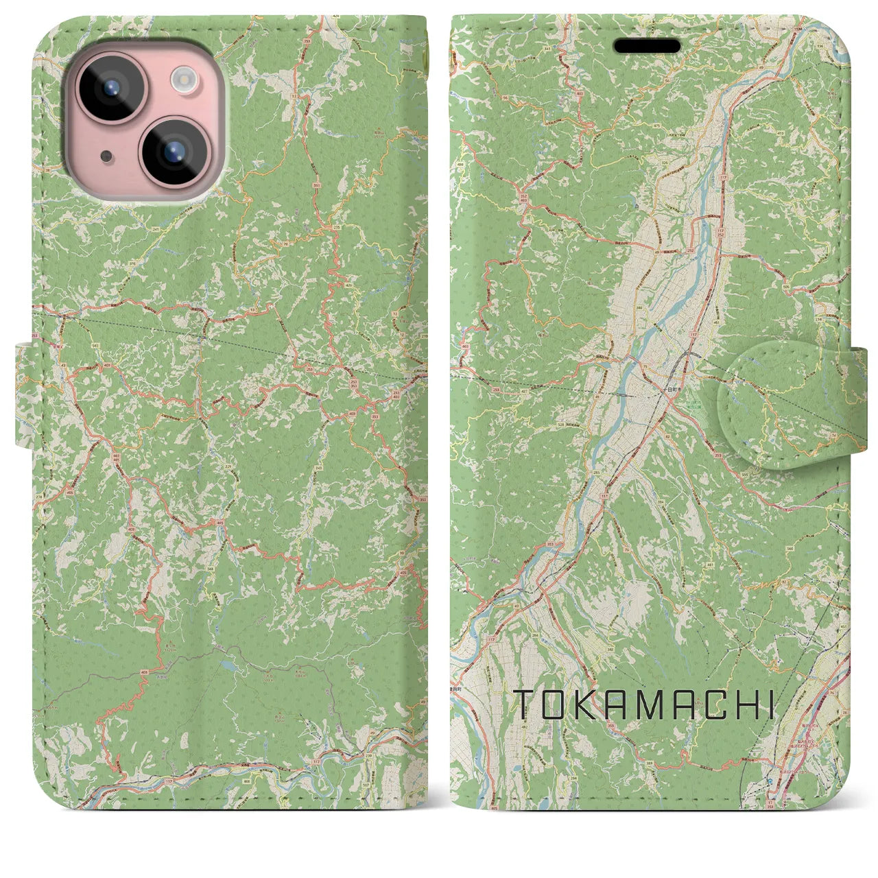 【十日町(新潟県)】地図柄iPhoneケース(手帳タイプ)ナチュラル・iPhone 15 Plus 用