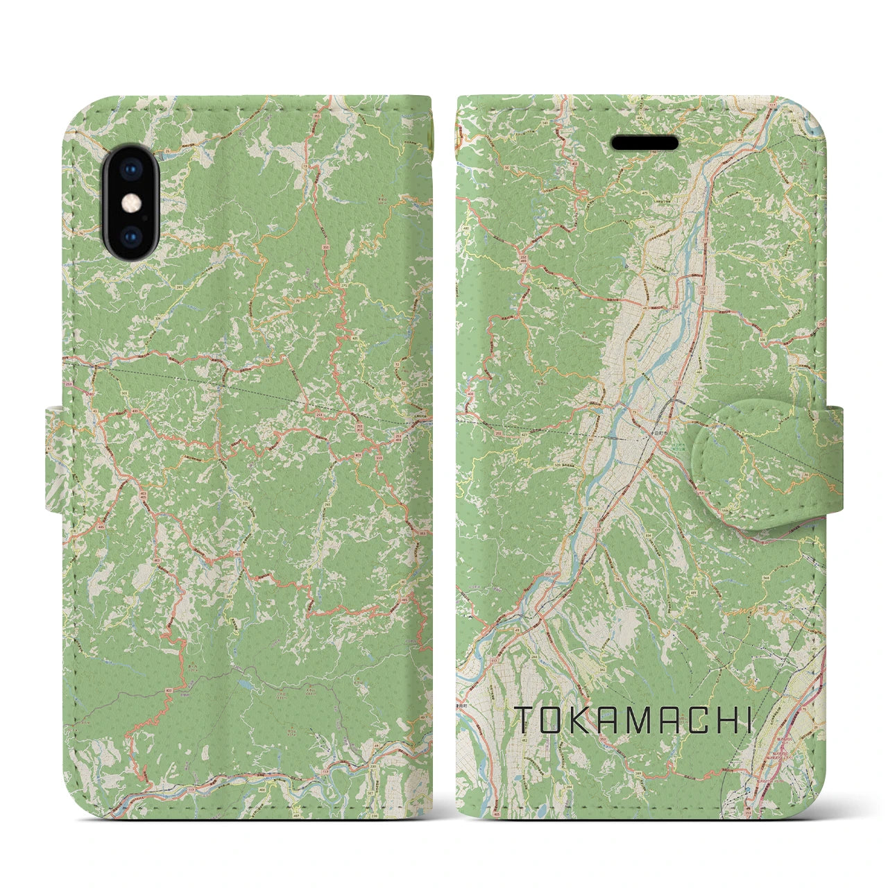 【十日町(新潟県)】地図柄iPhoneケース(手帳タイプ)ナチュラル・iPhone XS / X 用