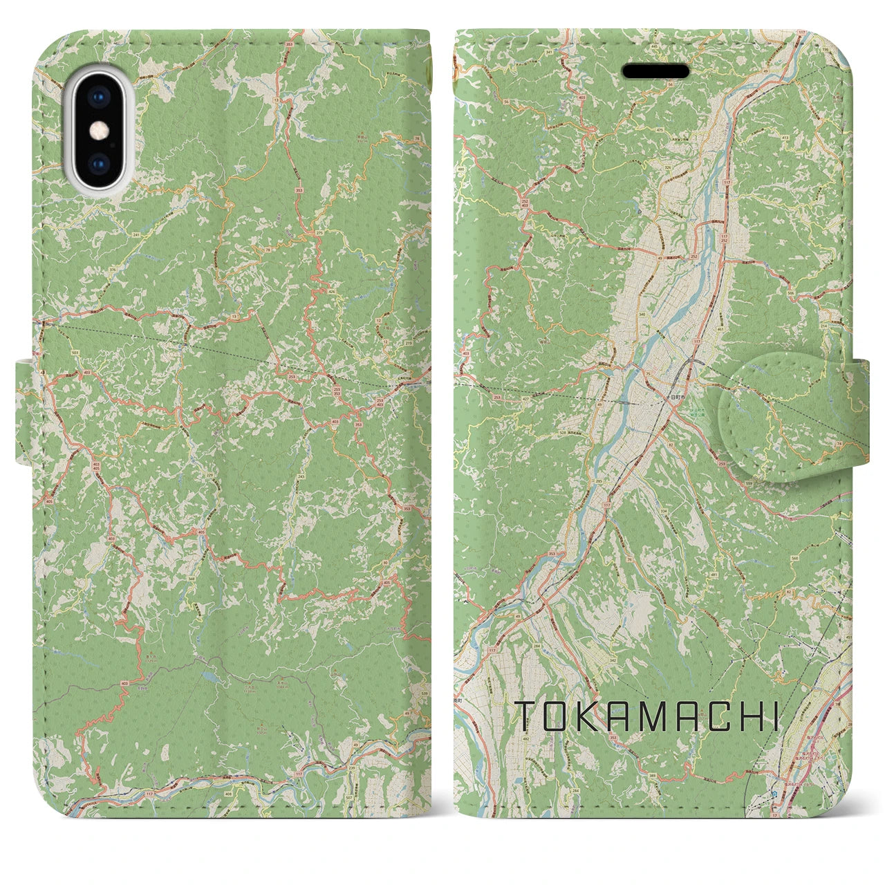 【十日町(新潟県)】地図柄iPhoneケース(手帳タイプ)ナチュラル・iPhone XS Max 用