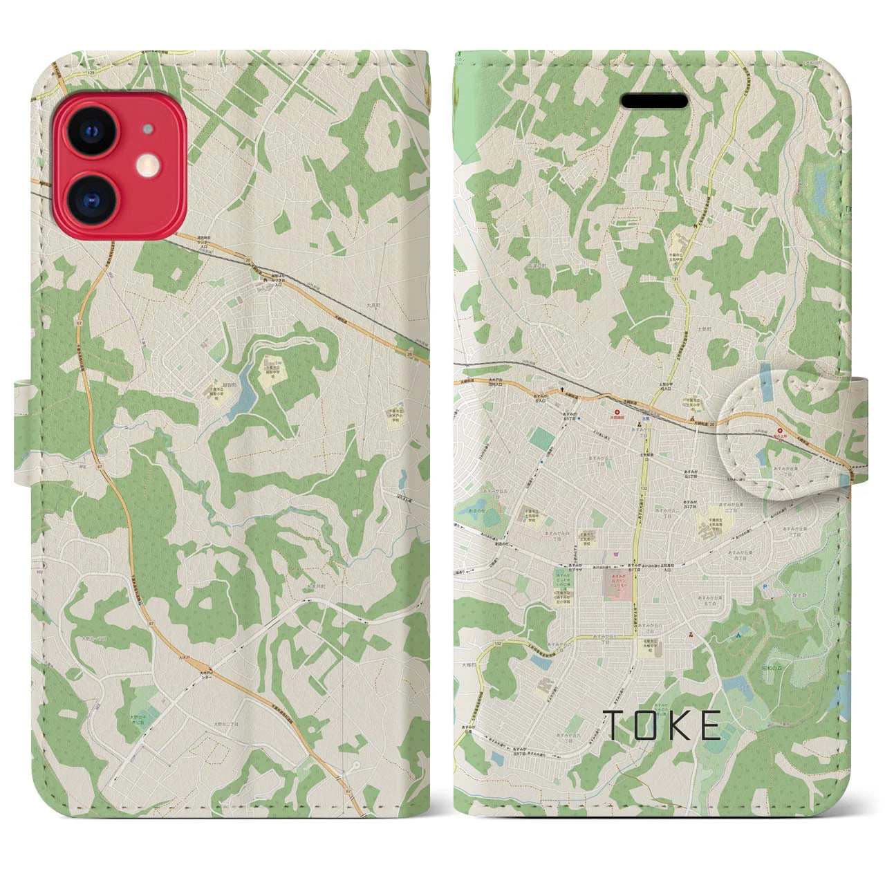 【土気(千葉県)】地図柄iPhoneケース(手帳タイプ)ナチュラル・iPhone 11 用