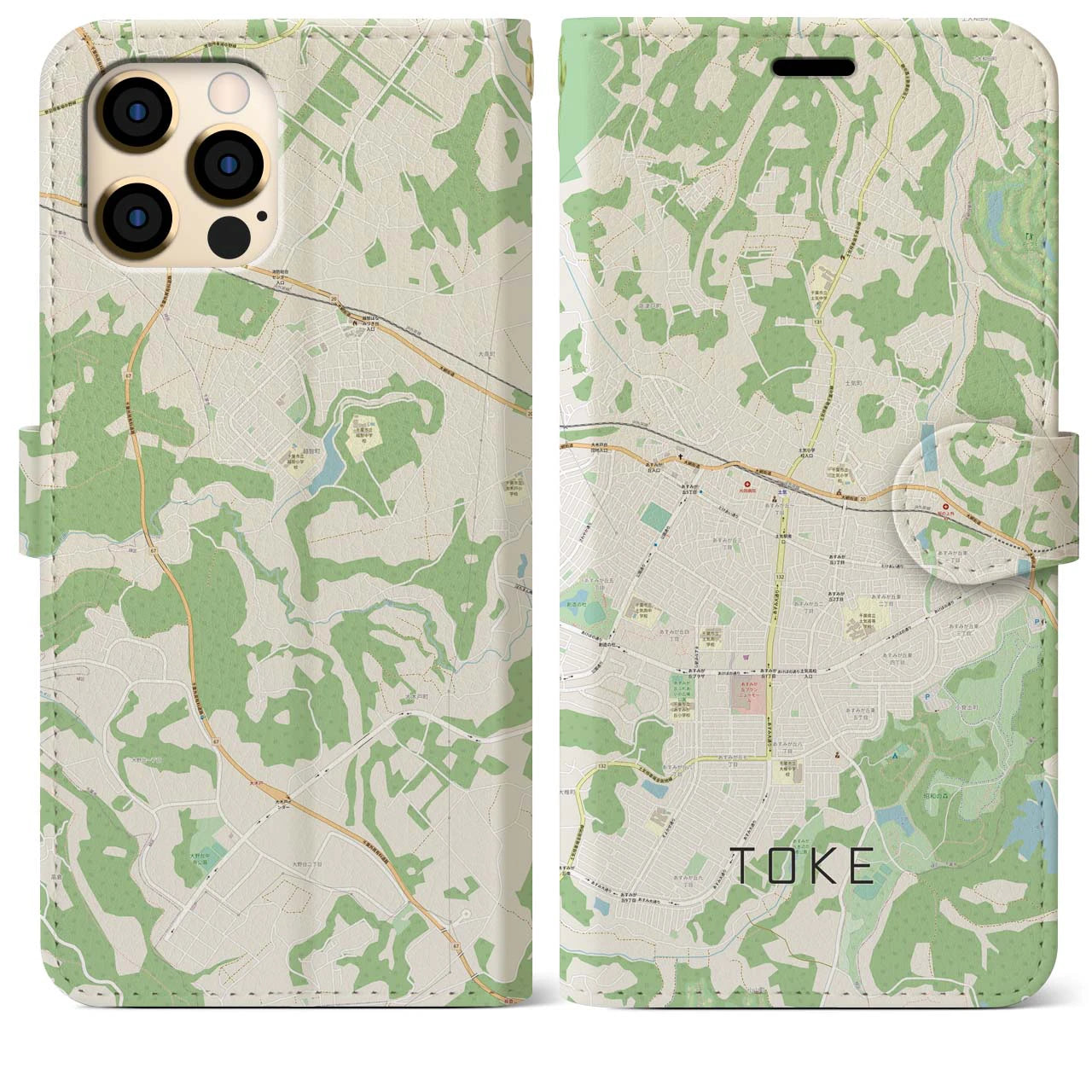 【土気(千葉県)】地図柄iPhoneケース(手帳タイプ)ナチュラル・iPhone 12 Pro Max 用
