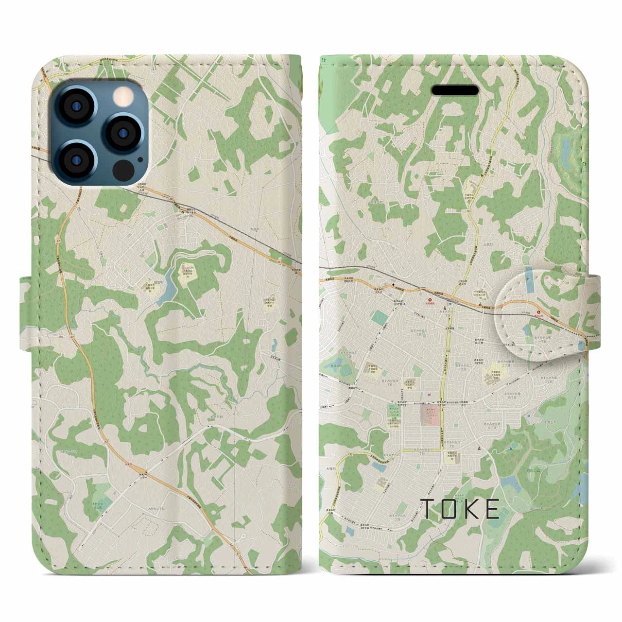 【土気(千葉県)】地図柄iPhoneケース(手帳タイプ)ナチュラル・iPhone 12 / 12 Pro 用
