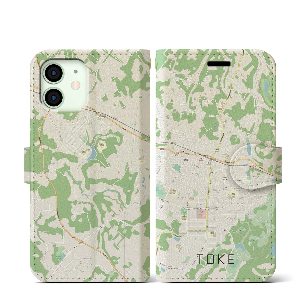 【土気(千葉県)】地図柄iPhoneケース(手帳タイプ)ナチュラル・iPhone 12 mini 用