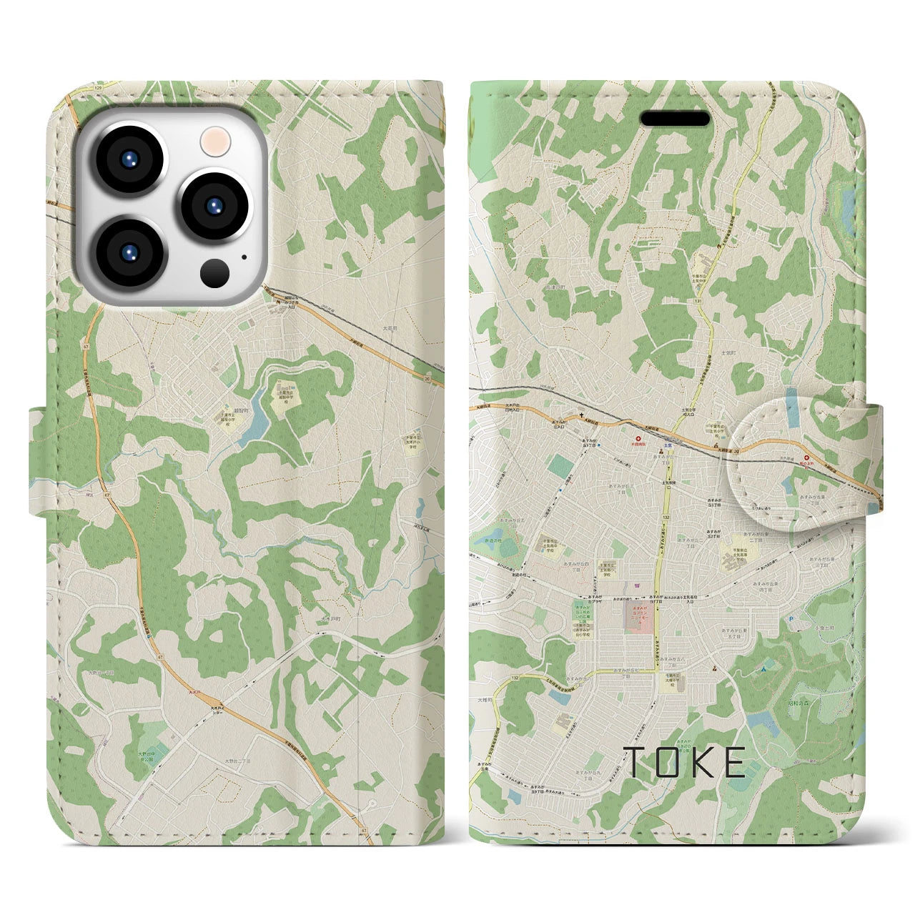 【土気(千葉県)】地図柄iPhoneケース(手帳タイプ)ナチュラル・iPhone 13 Pro 用