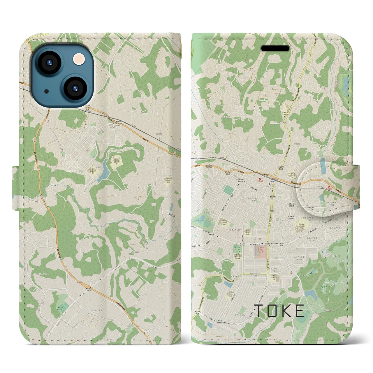 【土気(千葉県)】地図柄iPhoneケース(手帳タイプ)ナチュラル・iPhone 13 用