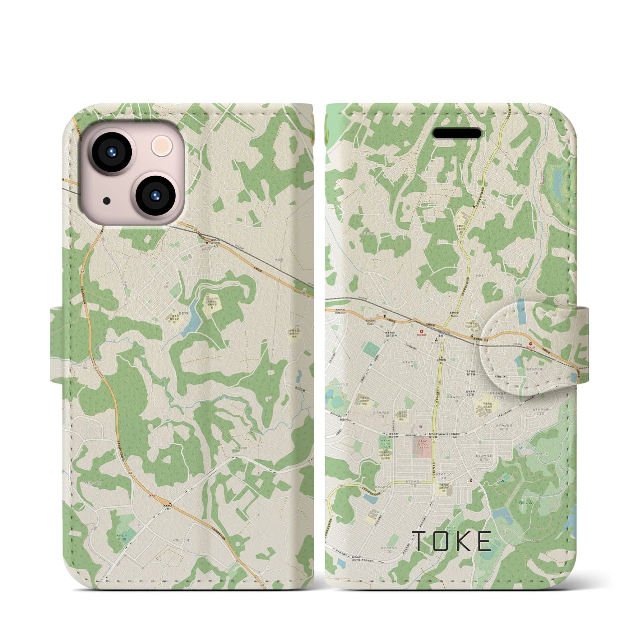 【土気(千葉県)】地図柄iPhoneケース(手帳タイプ)ナチュラル・iPhone 13 mini 用