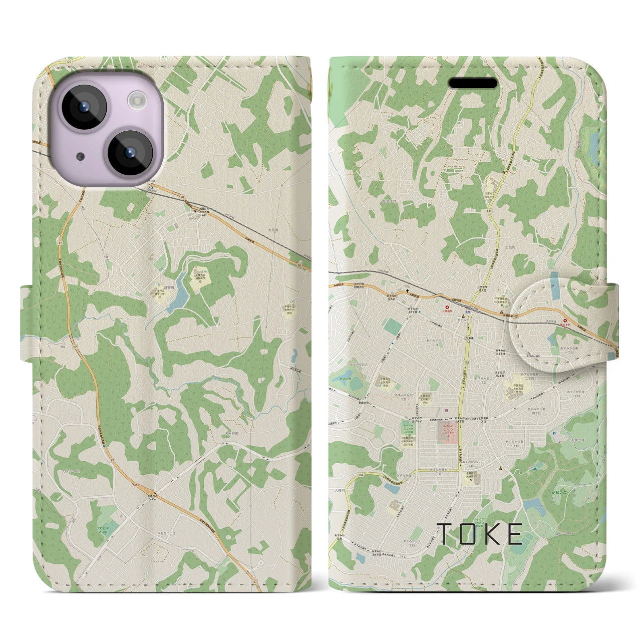 【土気(千葉県)】地図柄iPhoneケース(手帳タイプ)ナチュラル・iPhone 14 用