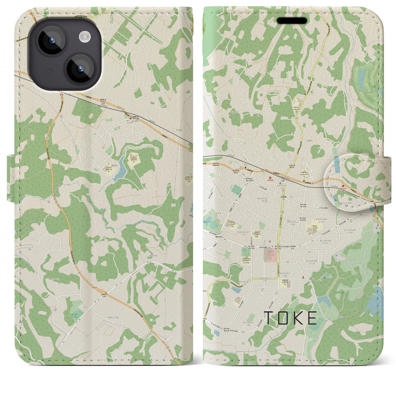 【土気(千葉県)】地図柄iPhoneケース(手帳タイプ)ナチュラル・iPhone 14 Plus 用