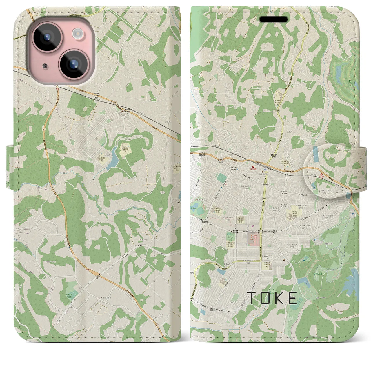 【土気(千葉県)】地図柄iPhoneケース(手帳タイプ)ナチュラル・iPhone 15 Plus 用
