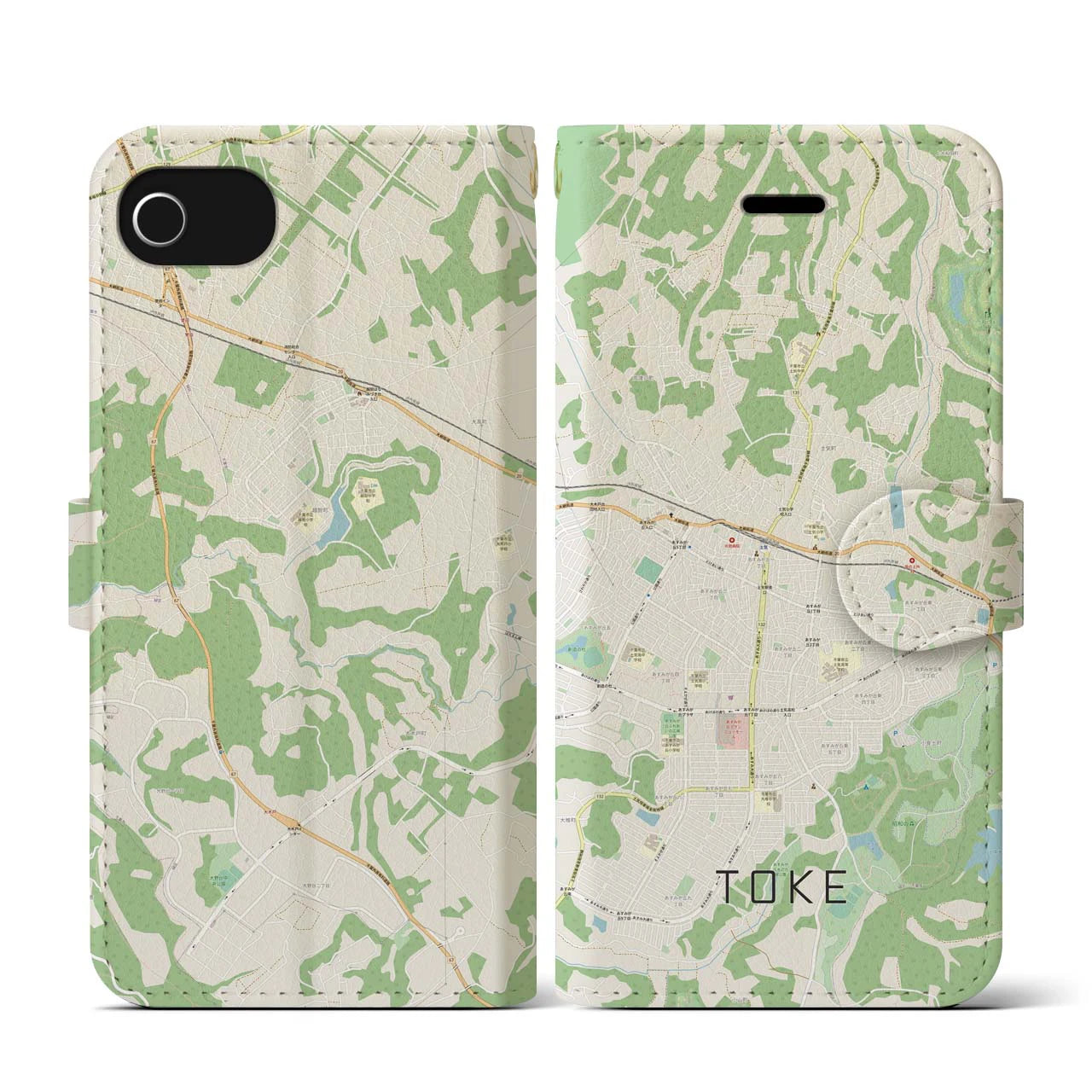 【土気(千葉県)】地図柄iPhoneケース(手帳タイプ)ナチュラル・iPhone SE(第3 / 第2世代) / 8 / 7 / 6s / 6 用