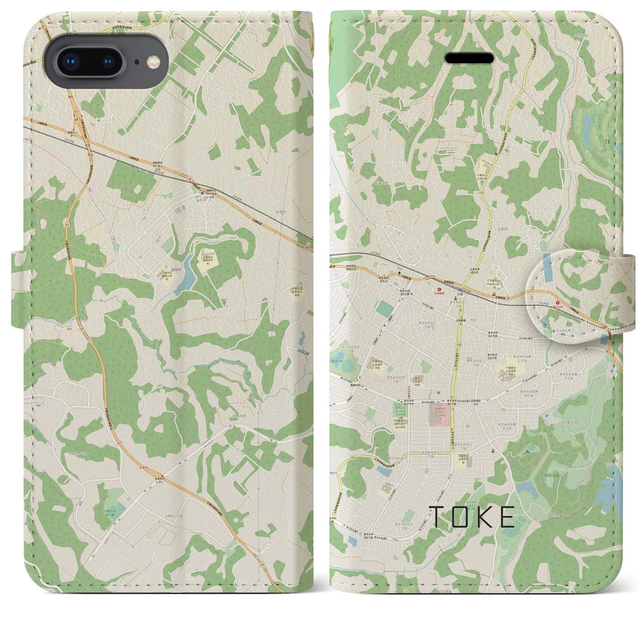 【土気(千葉県)】地図柄iPhoneケース(手帳タイプ)ナチュラル・iPhone 8Plus /7Plus / 6sPlus / 6Plus 用