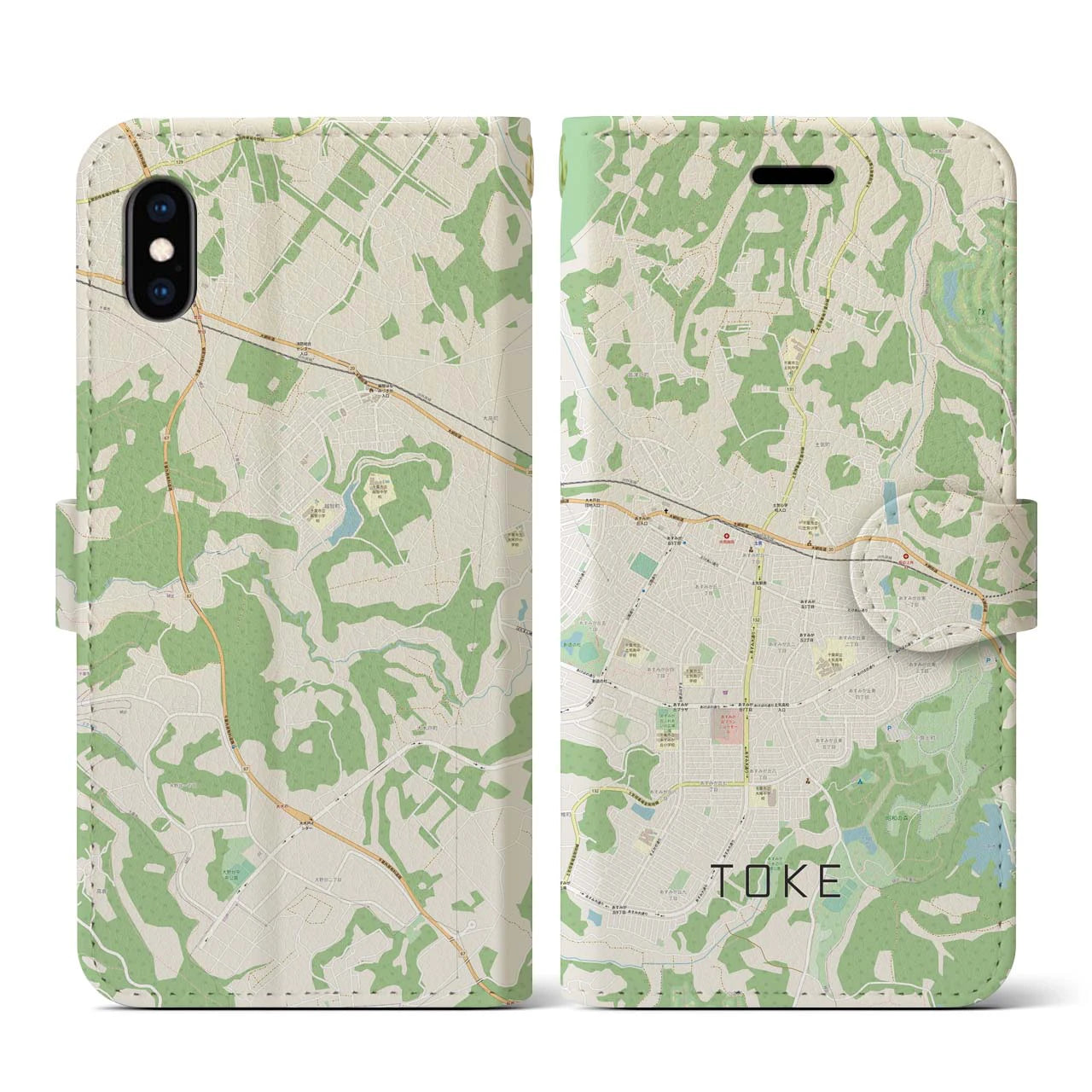【土気(千葉県)】地図柄iPhoneケース(手帳タイプ)ナチュラル・iPhone XS / X 用