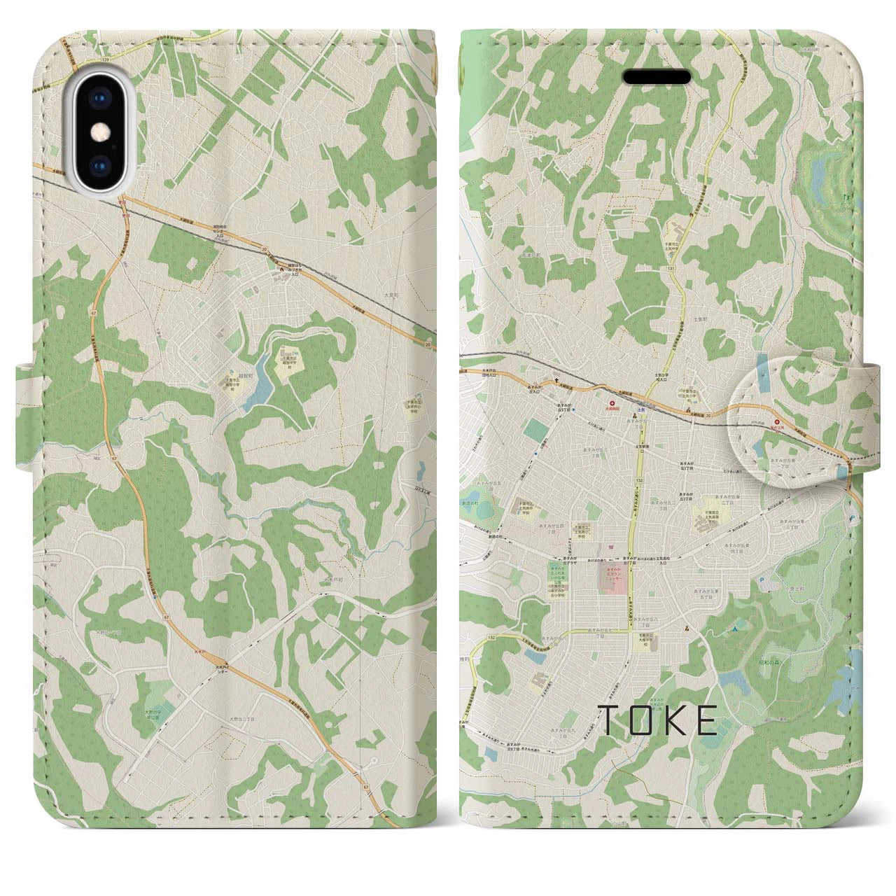 【土気(千葉県)】地図柄iPhoneケース(手帳タイプ)ナチュラル・iPhone XS Max 用