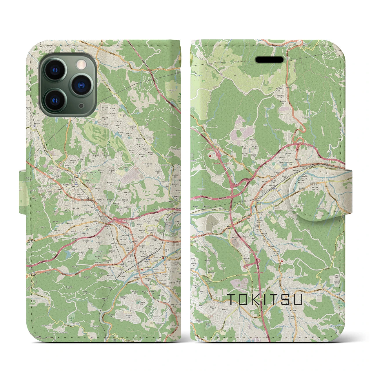 【土岐津(岐阜県)】地図柄iPhoneケース(手帳タイプ)ナチュラル・iPhone 11 Pro 用