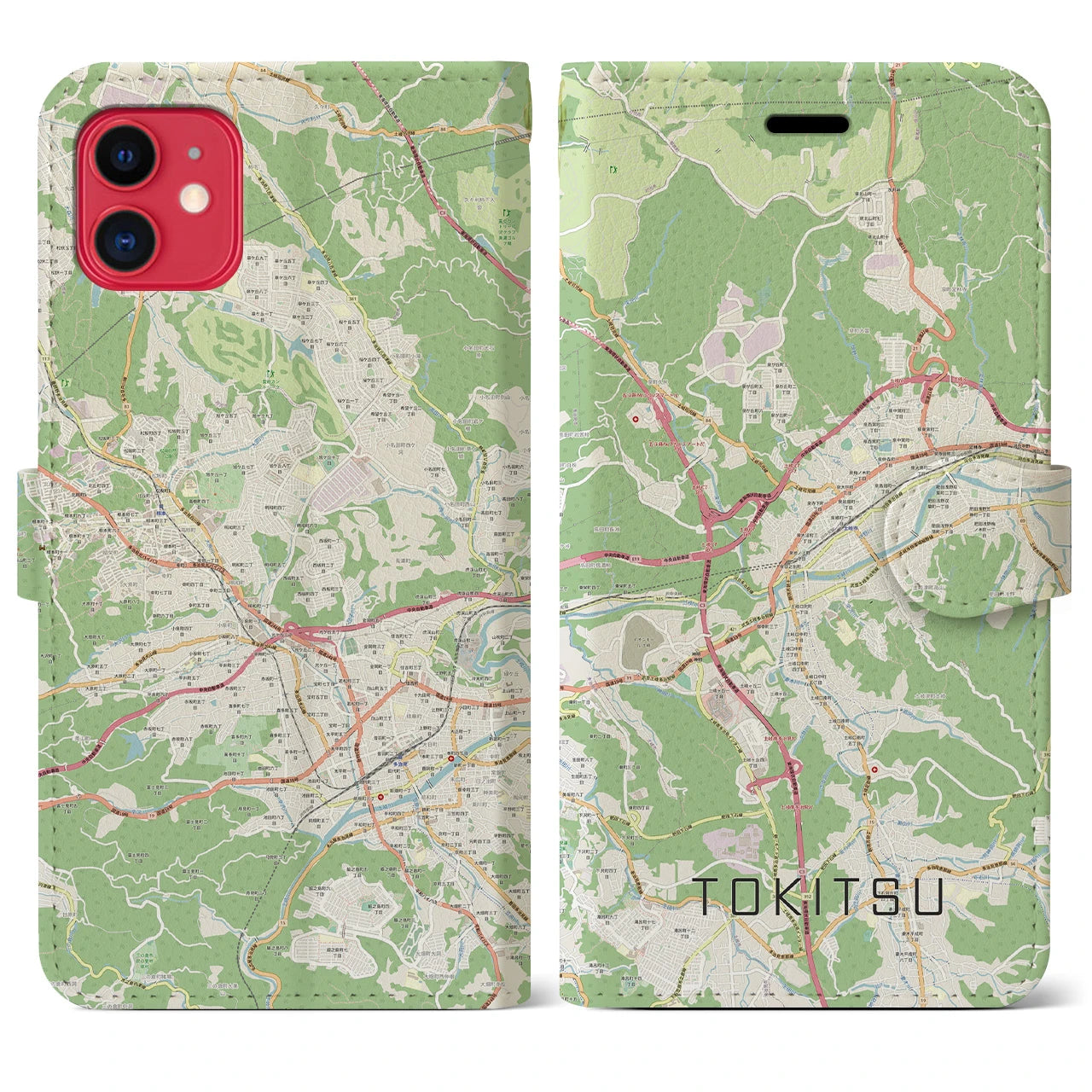 【土岐津(岐阜県)】地図柄iPhoneケース(手帳タイプ)ナチュラル・iPhone 11 用