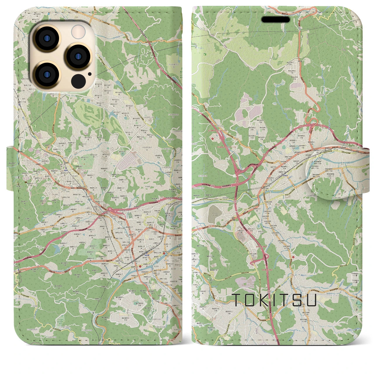 【土岐津(岐阜県)】地図柄iPhoneケース(手帳タイプ)ナチュラル・iPhone 12 Pro Max 用
