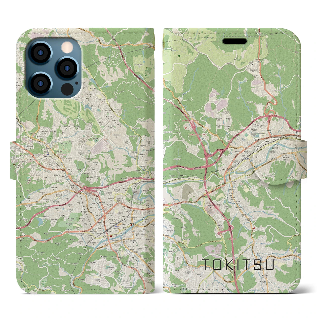 【土岐津(岐阜県)】地図柄iPhoneケース(手帳タイプ)ナチュラル・iPhone 12 / 12 Pro 用