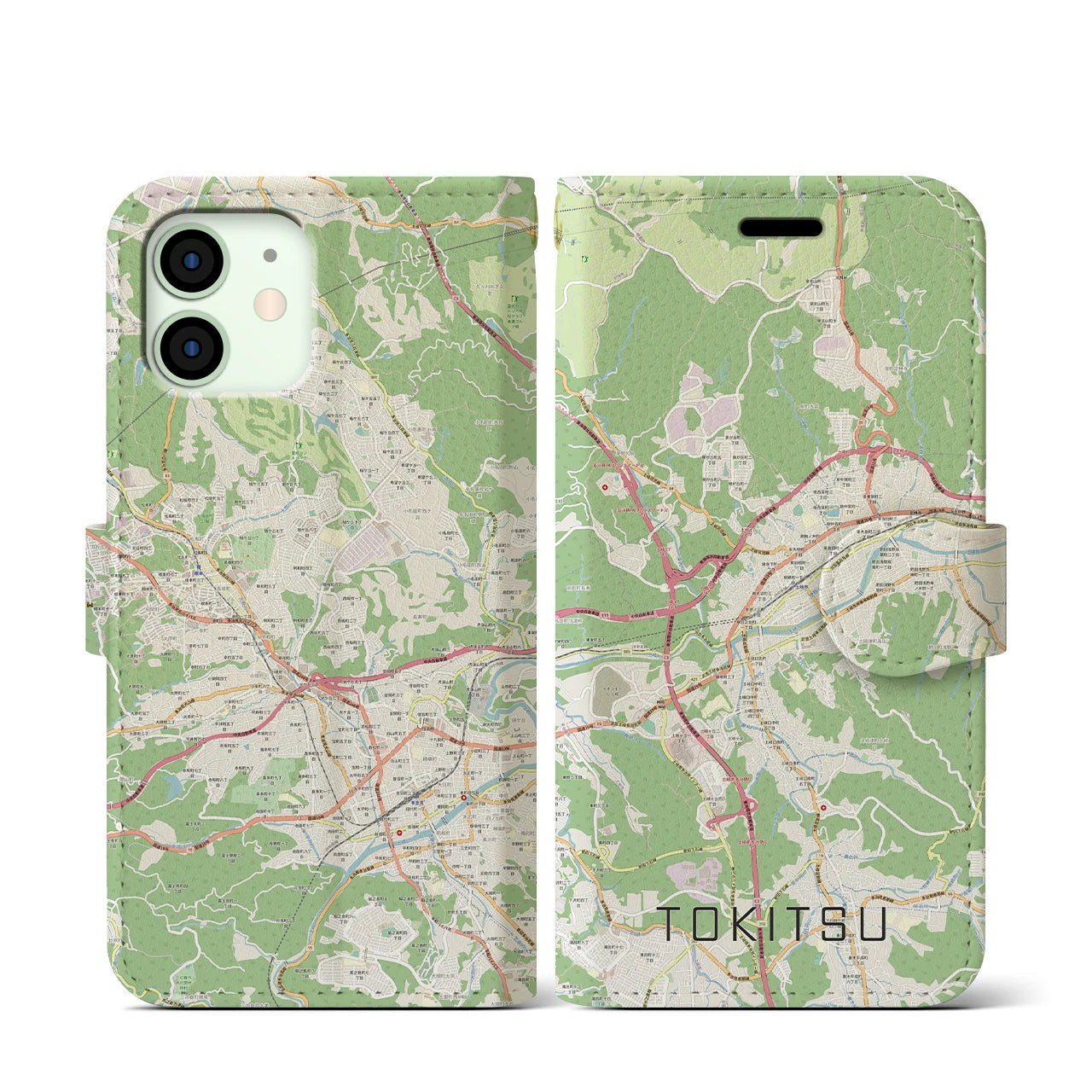 【土岐津(岐阜県)】地図柄iPhoneケース(手帳タイプ)ナチュラル・iPhone 12 mini 用