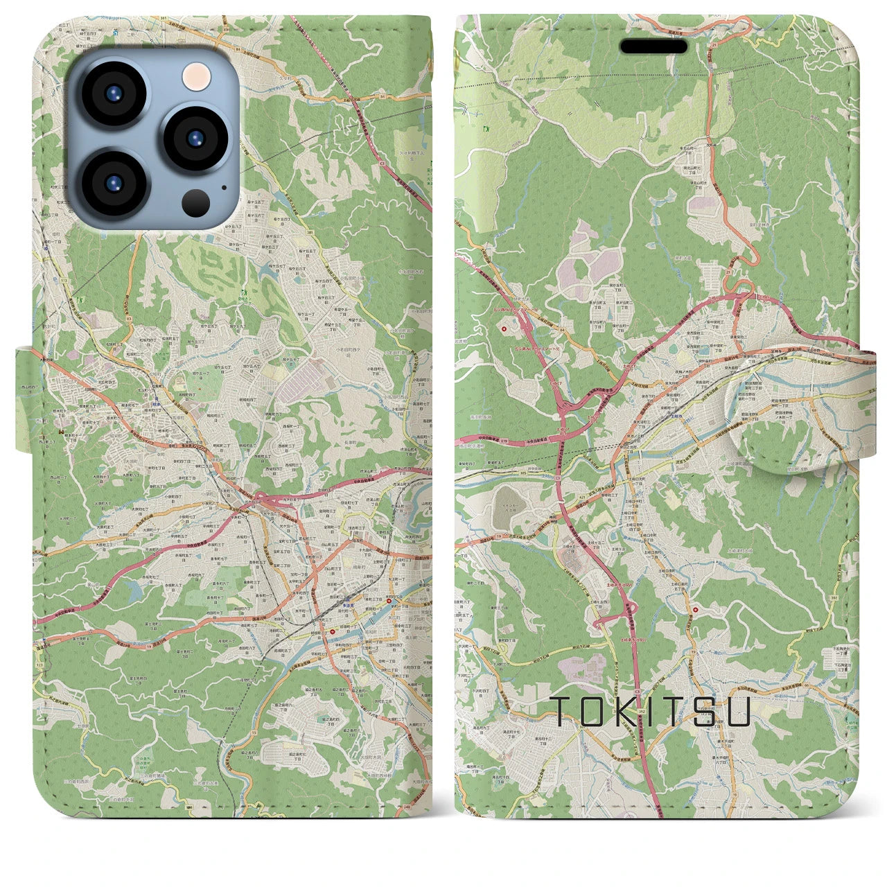 【土岐津(岐阜県)】地図柄iPhoneケース(手帳タイプ)ナチュラル・iPhone 13 Pro Max 用