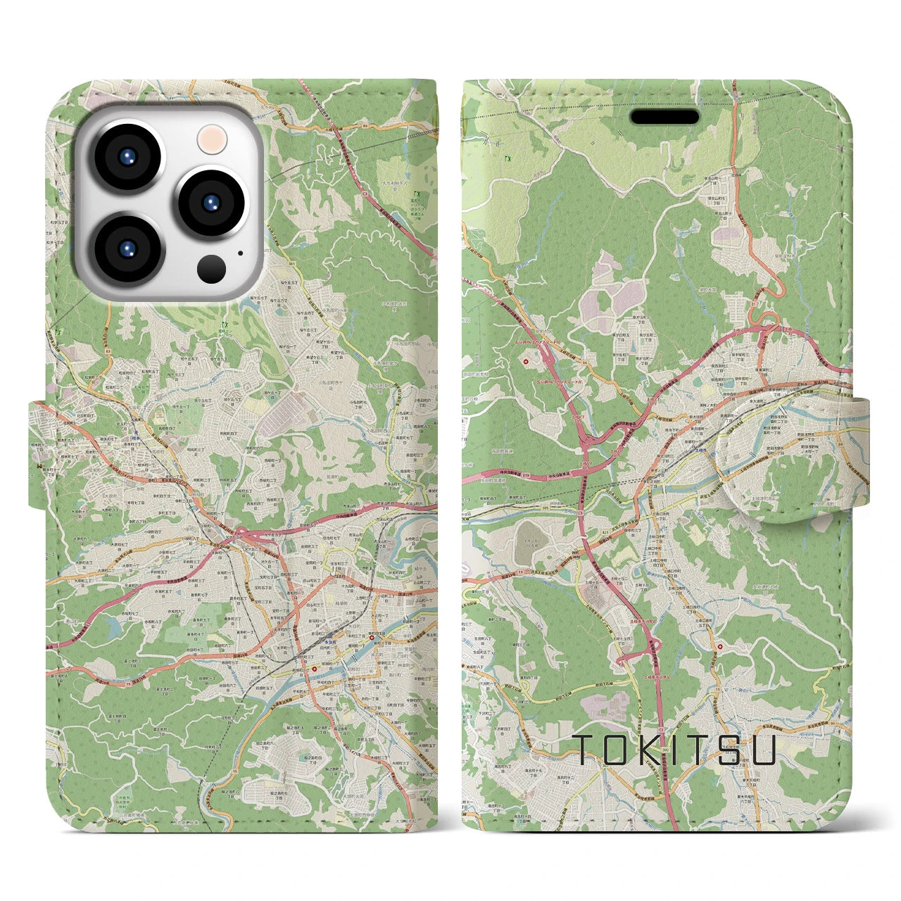 【土岐津(岐阜県)】地図柄iPhoneケース(手帳タイプ)ナチュラル・iPhone 13 Pro 用