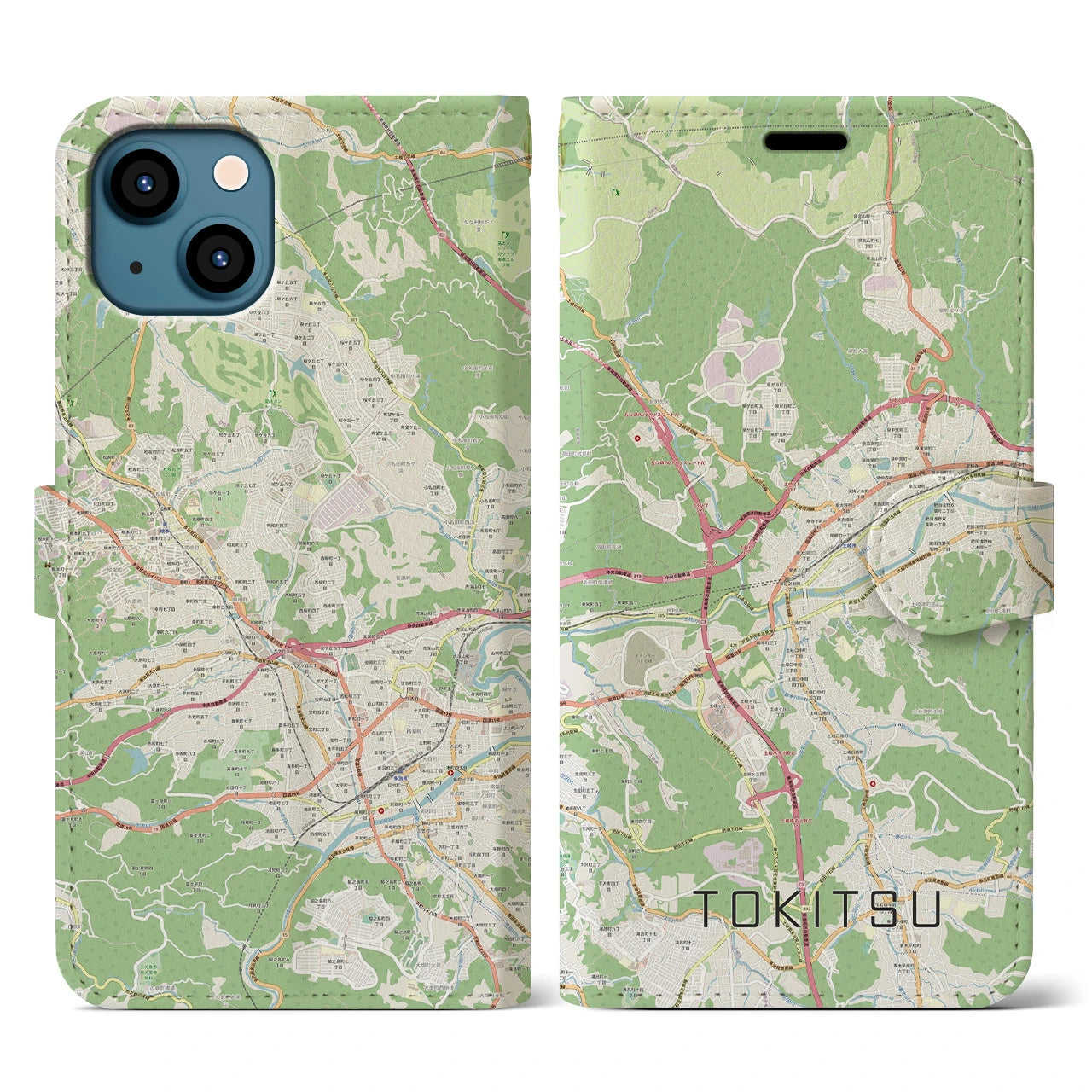 【土岐津(岐阜県)】地図柄iPhoneケース(手帳タイプ)ナチュラル・iPhone 13 用