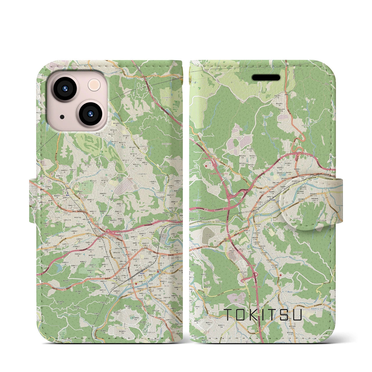 【土岐津(岐阜県)】地図柄iPhoneケース(手帳タイプ)ナチュラル・iPhone 13 mini 用