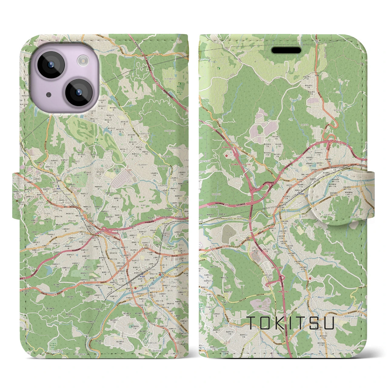 【土岐津(岐阜県)】地図柄iPhoneケース(手帳タイプ)ナチュラル・iPhone 14 用