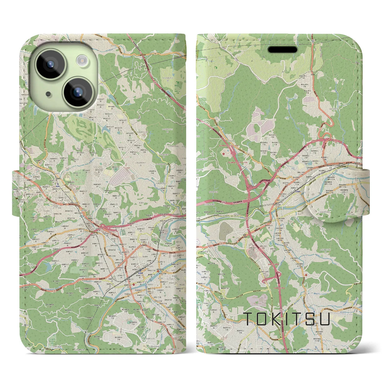 【土岐津(岐阜県)】地図柄iPhoneケース(手帳タイプ)ナチュラル・iPhone 15 用