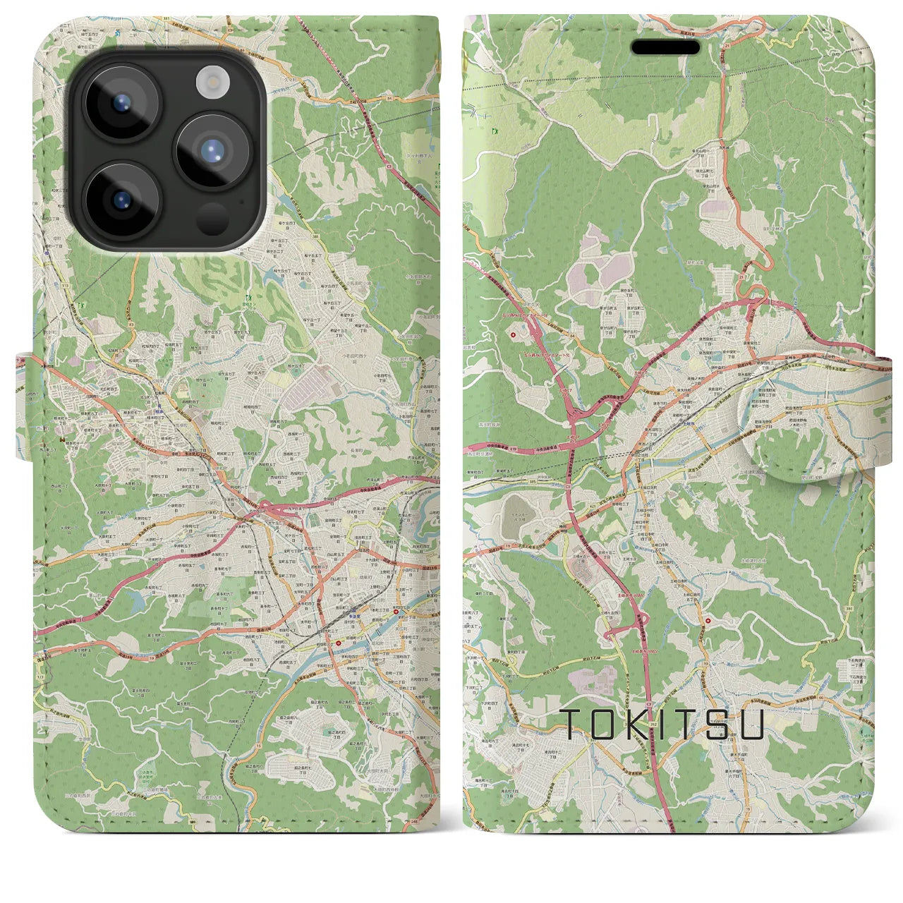 【土岐津(岐阜県)】地図柄iPhoneケース(手帳タイプ)ナチュラル・iPhone 15 Pro Max 用
