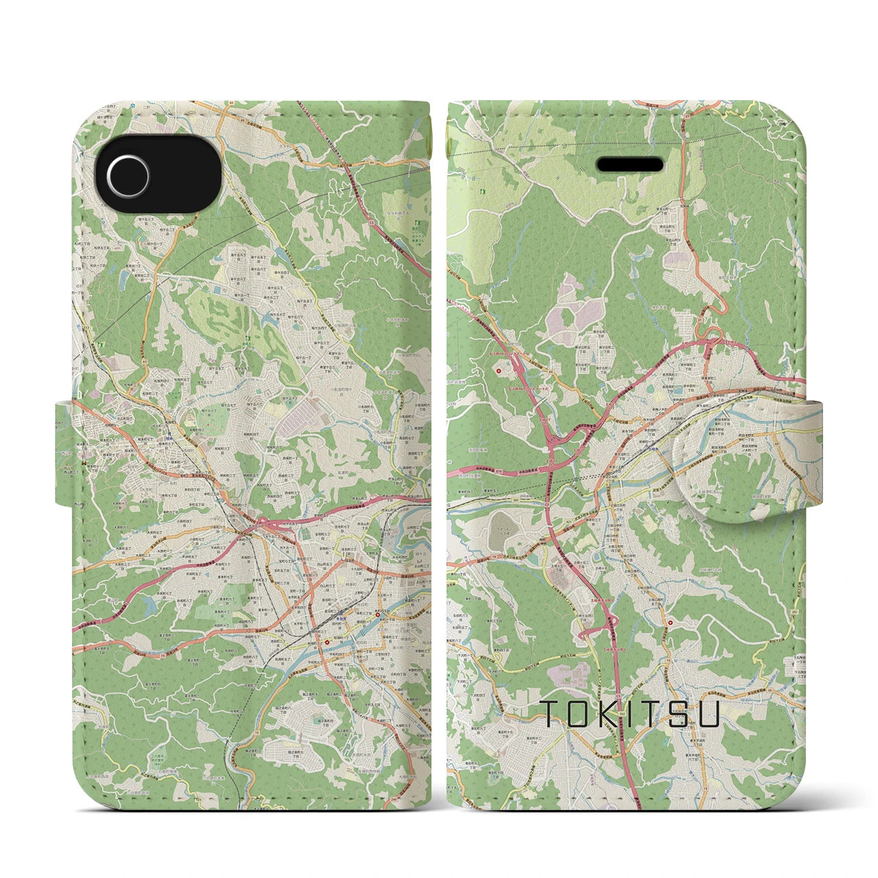 【土岐津(岐阜県)】地図柄iPhoneケース(手帳タイプ)ナチュラル・iPhone SE(第3 / 第2世代) / 8 / 7 / 6s / 6 用