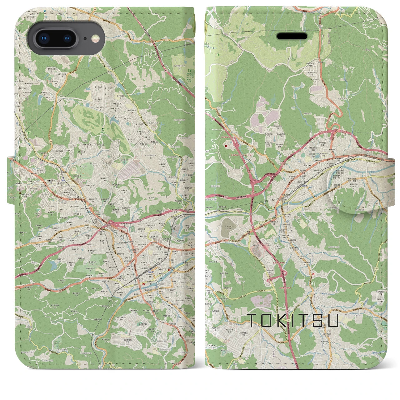 【土岐津(岐阜県)】地図柄iPhoneケース(手帳タイプ)ナチュラル・iPhone 8Plus /7Plus / 6sPlus / 6Plus 用
