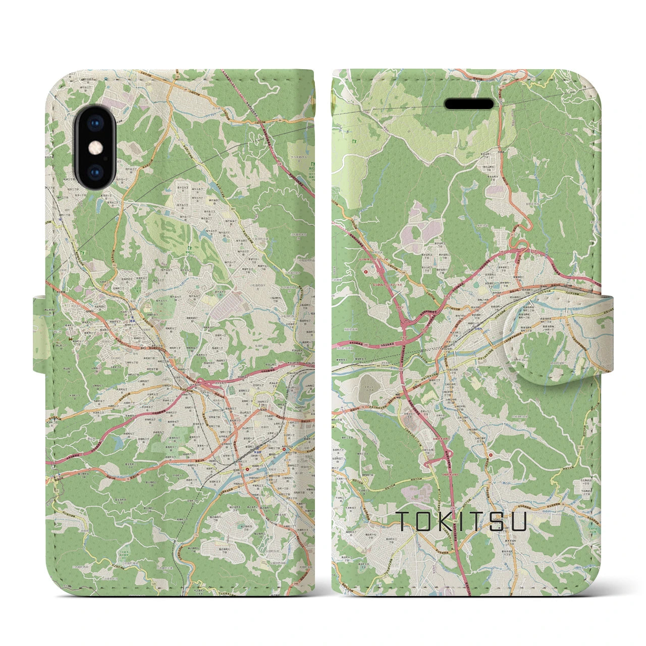 【土岐津(岐阜県)】地図柄iPhoneケース(手帳タイプ)ナチュラル・iPhone XS / X 用