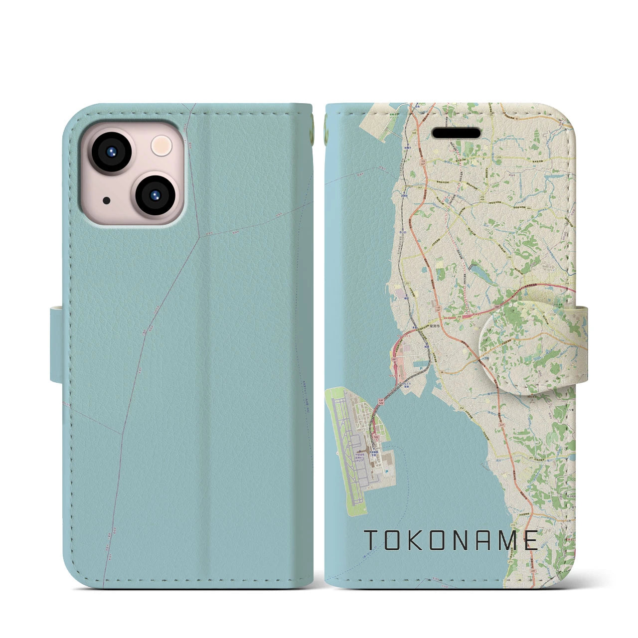 【常滑(愛知県)】地図柄iPhoneケース(手帳タイプ)ナチュラル・iPhone 13 mini 用