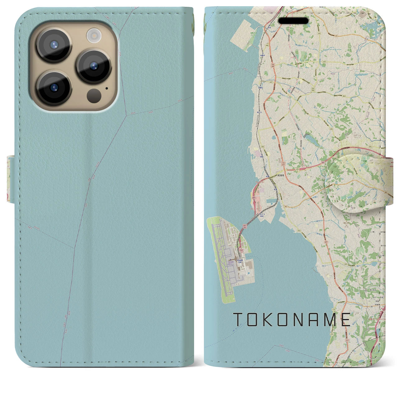 【常滑(愛知県)】地図柄iPhoneケース(手帳タイプ)ナチュラル・iPhone 14 Pro Max 用