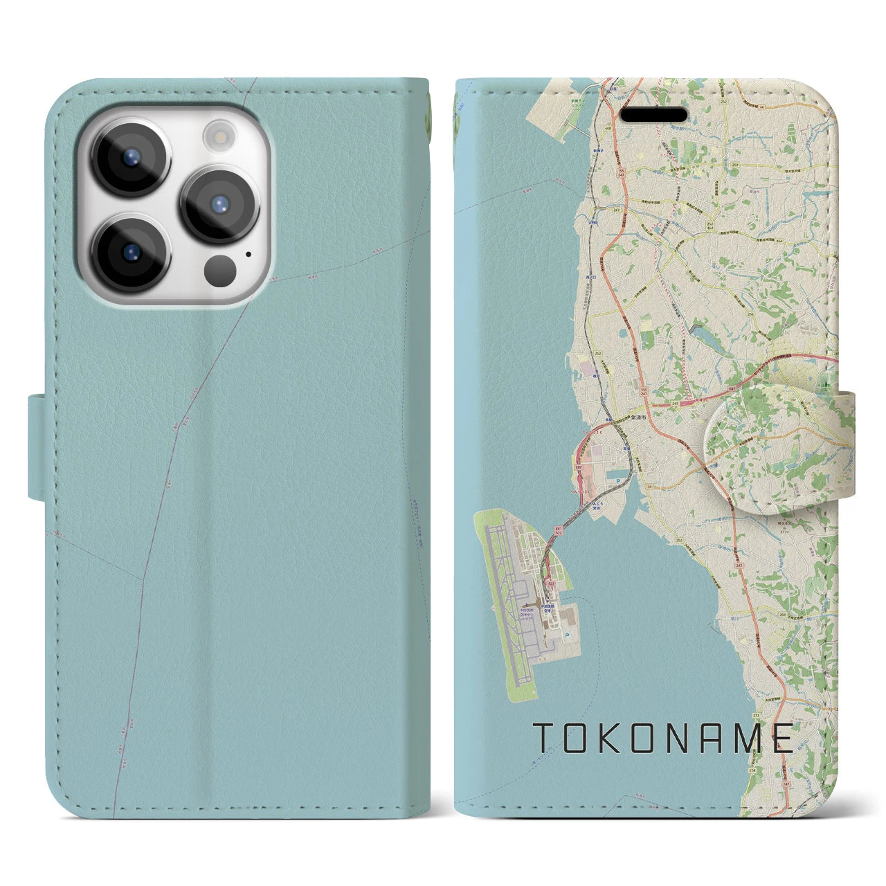 【常滑(愛知県)】地図柄iPhoneケース(手帳タイプ)ナチュラル・iPhone 14 Pro 用