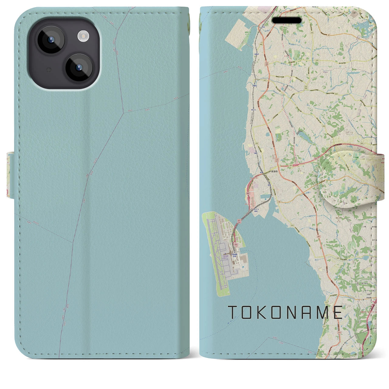 【常滑(愛知県)】地図柄iPhoneケース(手帳タイプ)ナチュラル・iPhone 14 Plus 用
