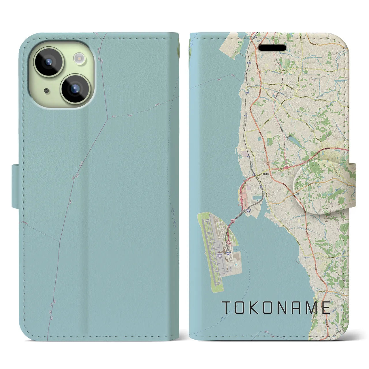 【常滑(愛知県)】地図柄iPhoneケース(手帳タイプ)ナチュラル・iPhone 15 用